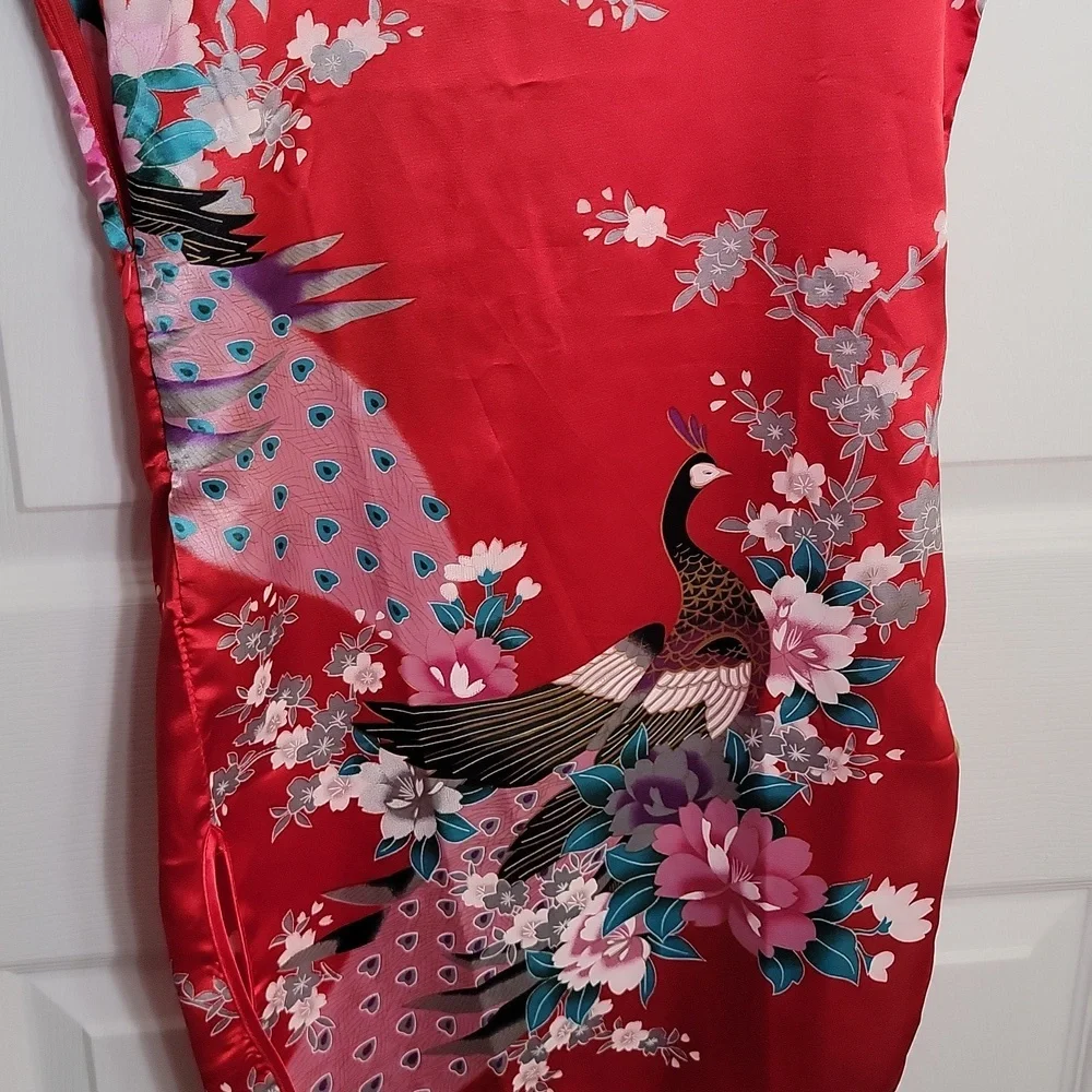 Wudiemi Chinese Peacock Sleeveless Dress Mandarin Collar Red Pink Size 8/10